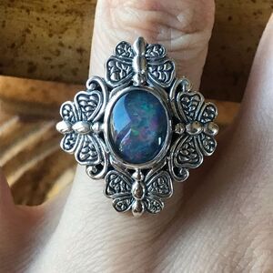 Australian Blue Opal Sterling Silver Ring Size 7